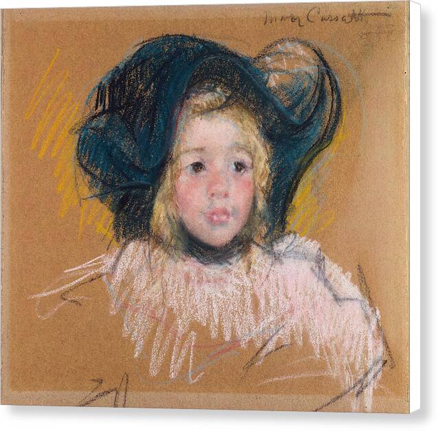 Head of Simone in a Green Bonnet with Wavy Brim - Canvas Print