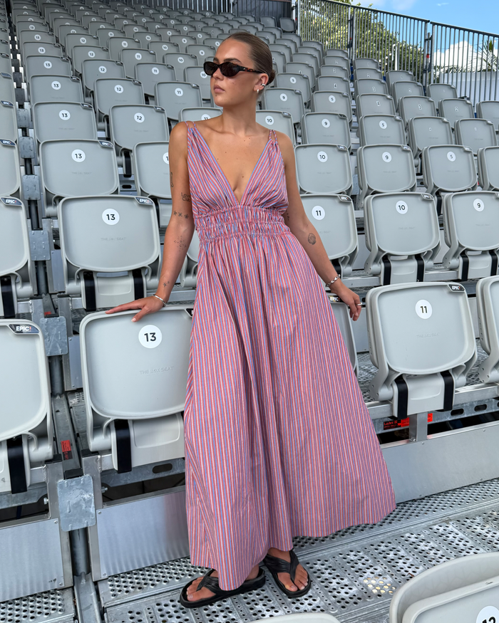 HERO MAXI DRESS FIREWHIRL BLUE STRIPE