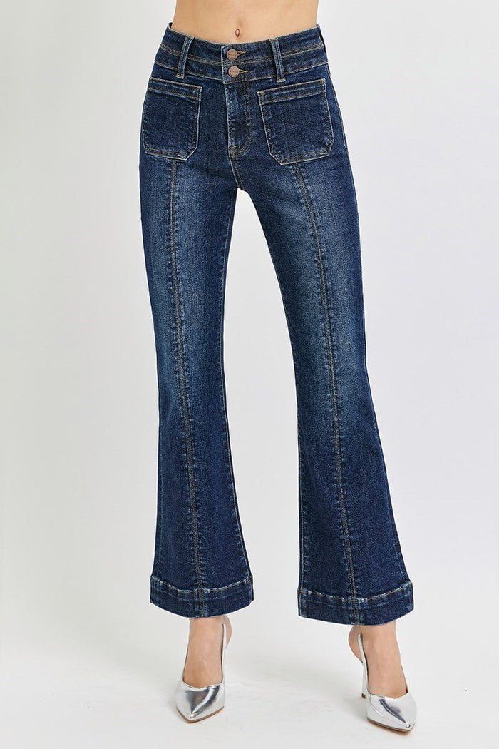 High-Rise Ankle Bootcut Jeans with Double Waistband