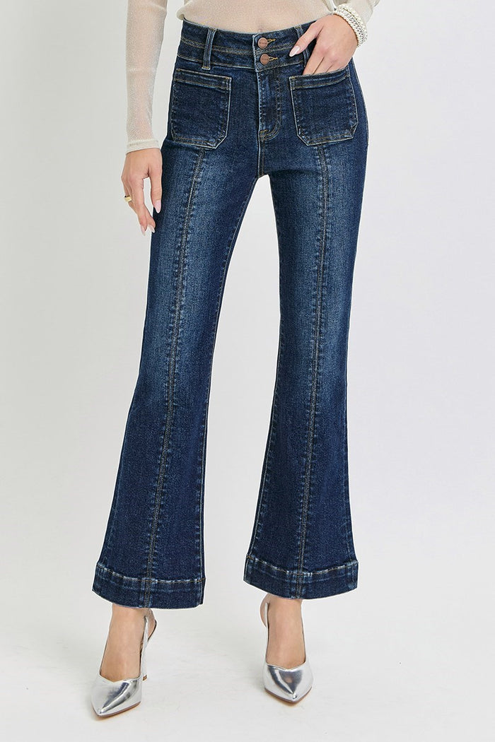 High-Rise Ankle Bootcut Jeans with Double Waistband
