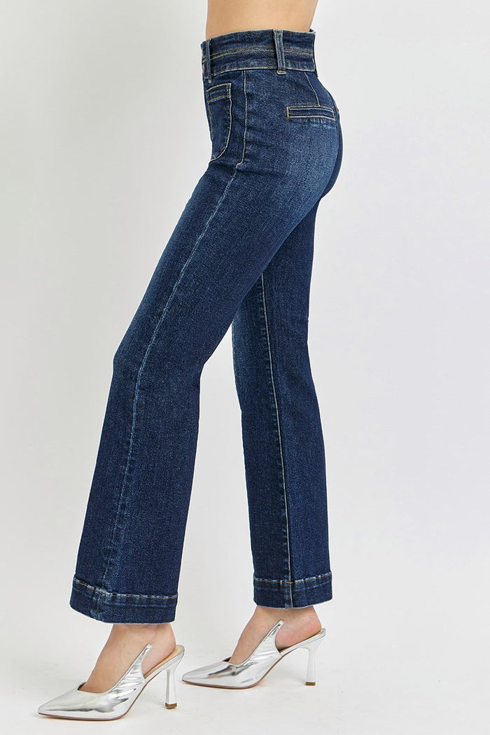 High-Rise Ankle Bootcut Jeans with Double Waistband
