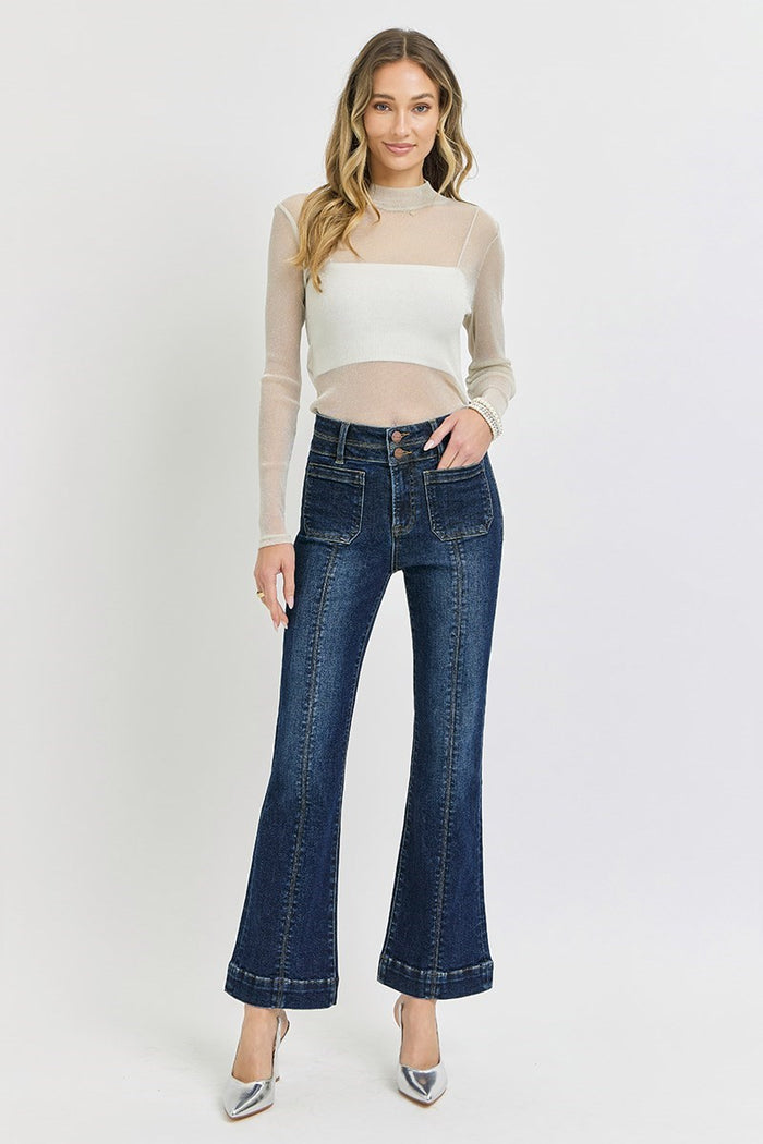 High-Rise Ankle Bootcut Jeans with Double Waistband