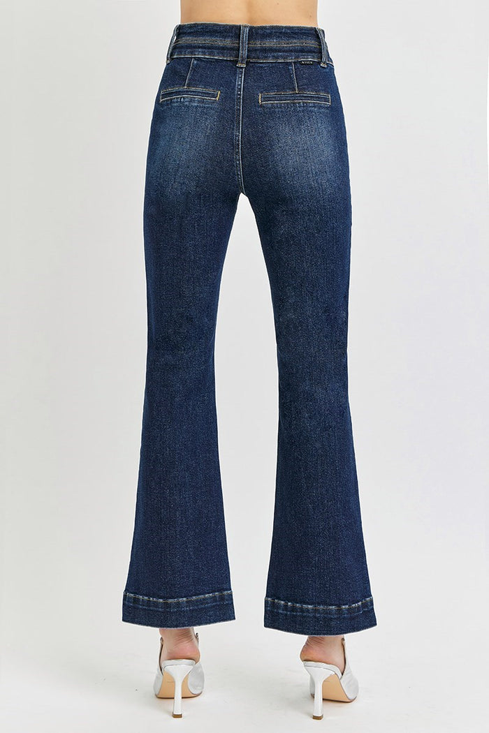 High-Rise Ankle Bootcut Jeans with Double Waistband