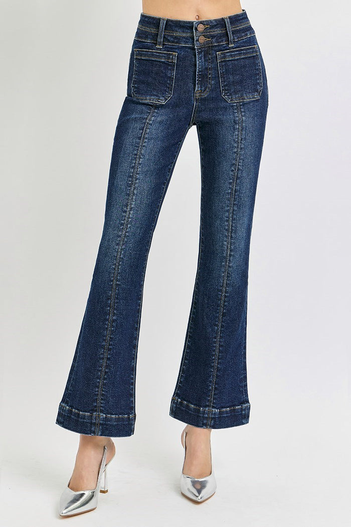 High-Rise Ankle Bootcut Jeans with Double Waistband