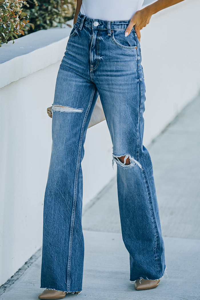 High-Rise Distressed Raw Hem Jeans - Madikfashions.com