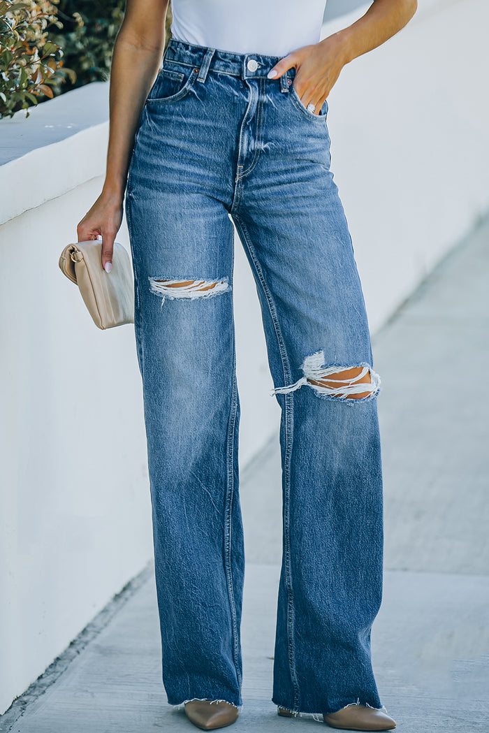 High-Rise Distressed Raw Hem Jeans - Madikfashions.com