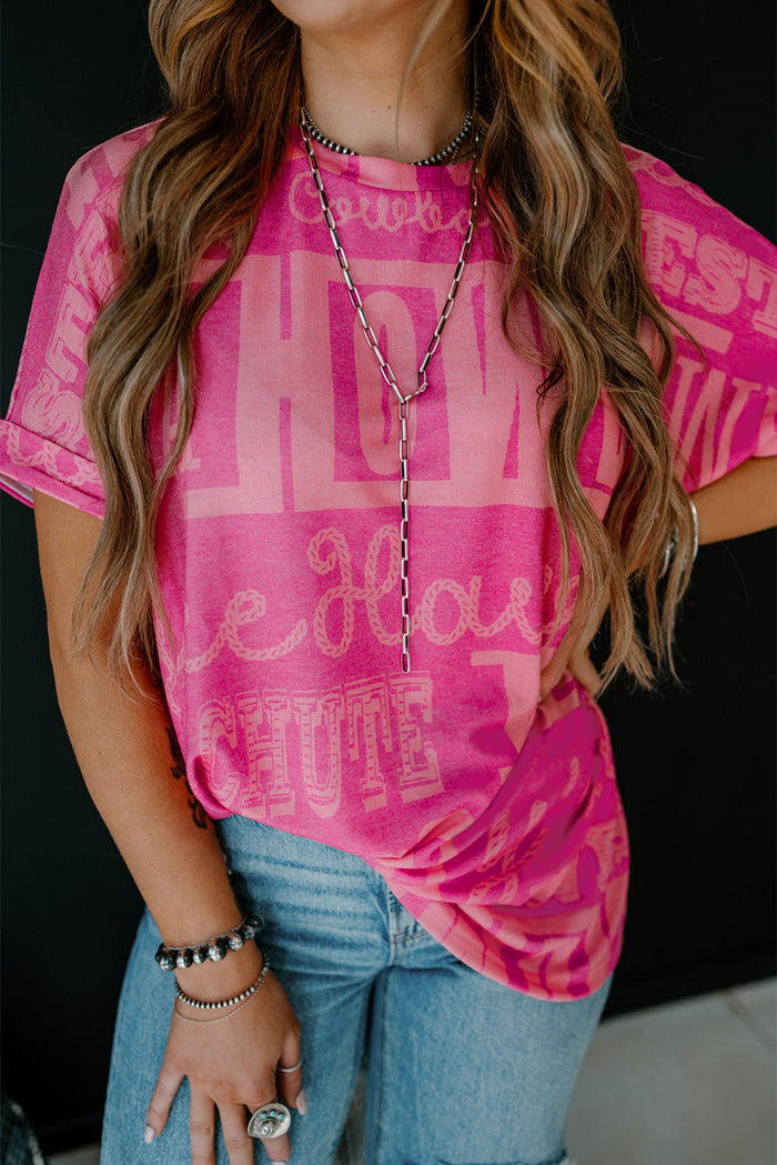 Rose Howdy Cowboy Letter Printed Western Fashion Tee - S / 95% Polyester + 5% Elastane - Tops/Tops & Tees