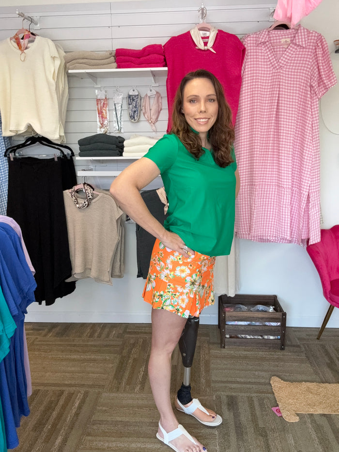 Judith Orange Floral Pleated Golf Skort