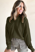 Jungle Green Zipped Neck Pullover Drop Shoulder Sweatshirt - Tops/Sweatshirts & Hoodies