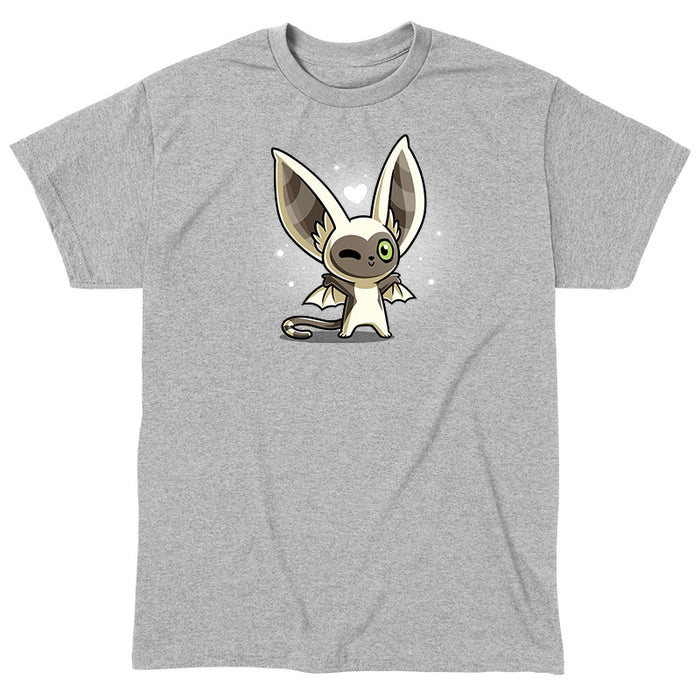 Classic Cotton T-shirt_TeeTurtle heather gray Kawaii Momo apparel featuring a winking Momo with his wings spread.