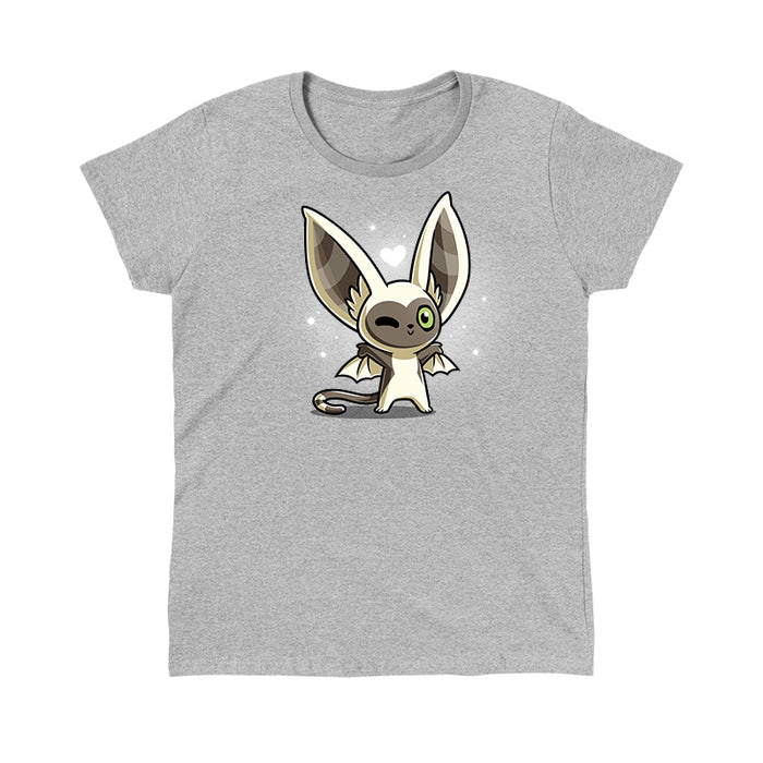 Classic Cotton T-shirt_TeeTurtle heather gray Kawaii Momo apparel featuring a winking Momo with his wings spread.