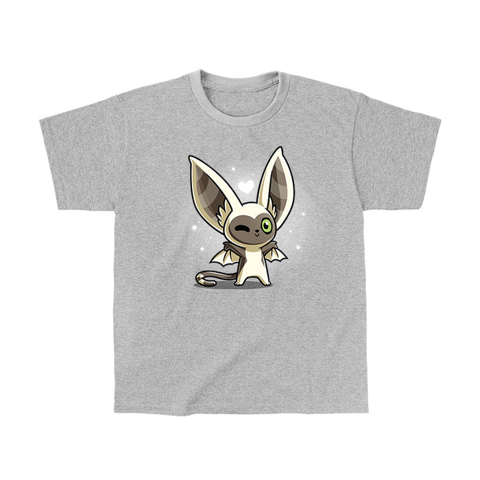 Classic Cotton T-shirt_TeeTurtle heather gray Kawaii Momo apparel featuring a winking Momo with his wings spread.