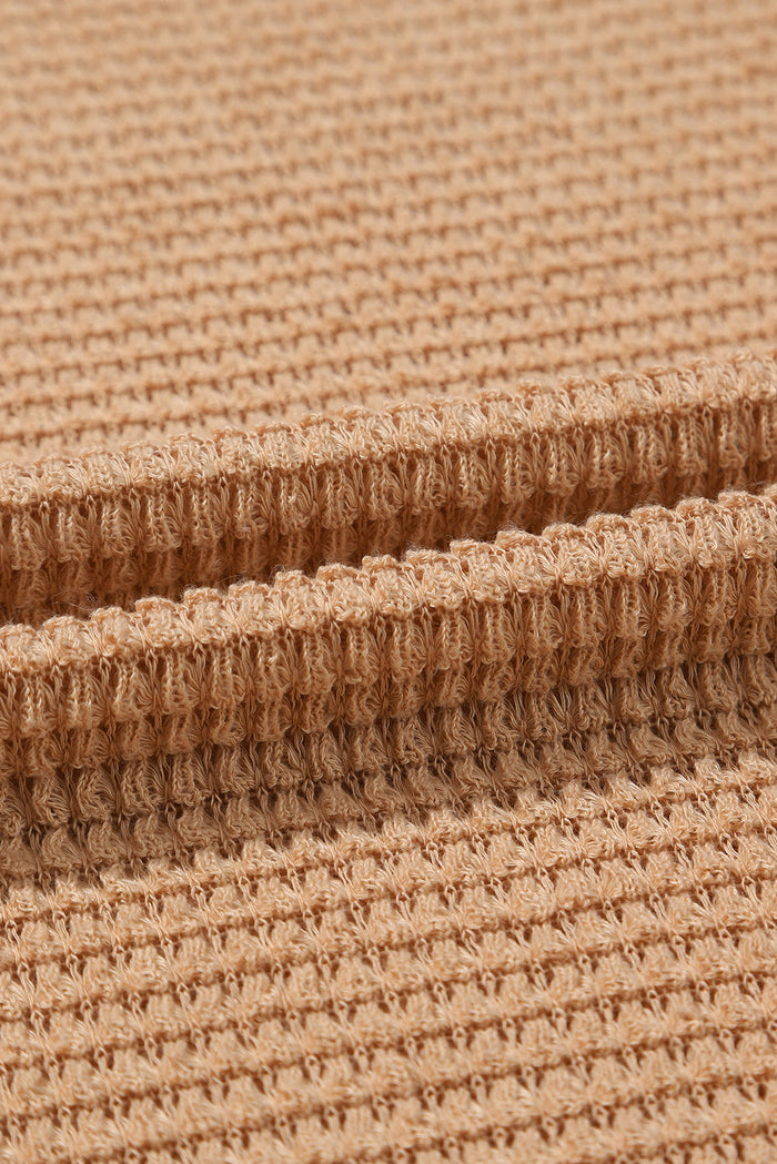 Khaki Waffle Knit High Slits Oversized Top - Tops/Long Sleeve Tops