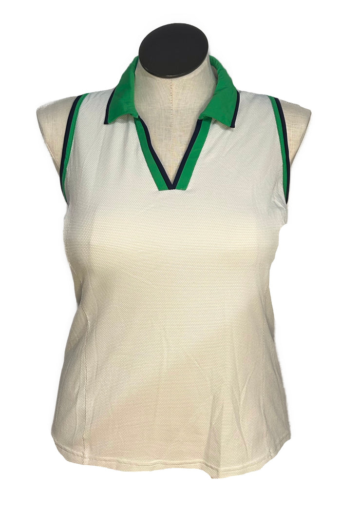 Kinona Women's White Sleeveless Golf Top w/Navy & Green Size L
