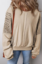 Knit Crochet Exposed Seam Ribbed Trim Sweatshirt - PARCHMENT / S / 59% POLYESTER + 41% COTTON - Tops/Sweatshirts &