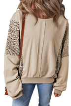 Knit Crochet Exposed Seam Ribbed Trim Sweatshirt - Tops/Sweatshirts & Hoodies