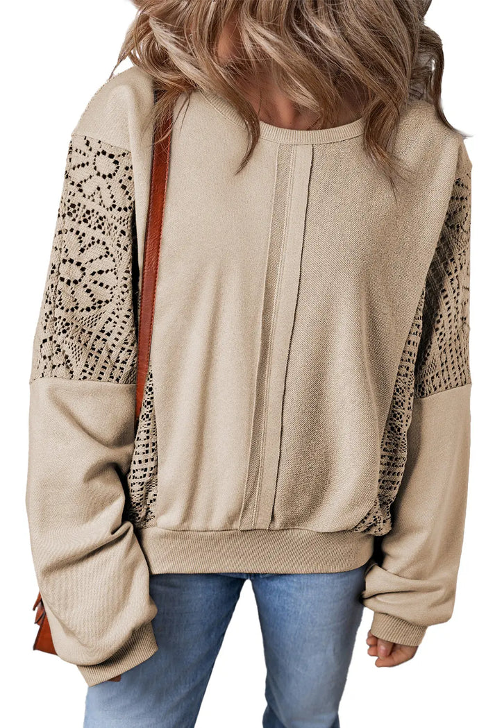 Knit Crochet Exposed Seam Ribbed Trim Sweatshirt - Tops/Sweatshirts & Hoodies