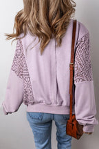 Knit Crochet Exposed Seam Ribbed Trim Sweatshirt - Tops/Sweatshirts & Hoodies