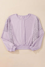 Knit Crochet Exposed Seam Ribbed Trim Sweatshirt - Tops/Sweatshirts & Hoodies