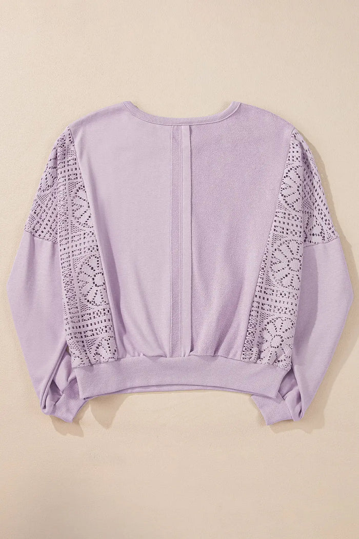 Knit Crochet Exposed Seam Ribbed Trim Sweatshirt - Tops/Sweatshirts & Hoodies