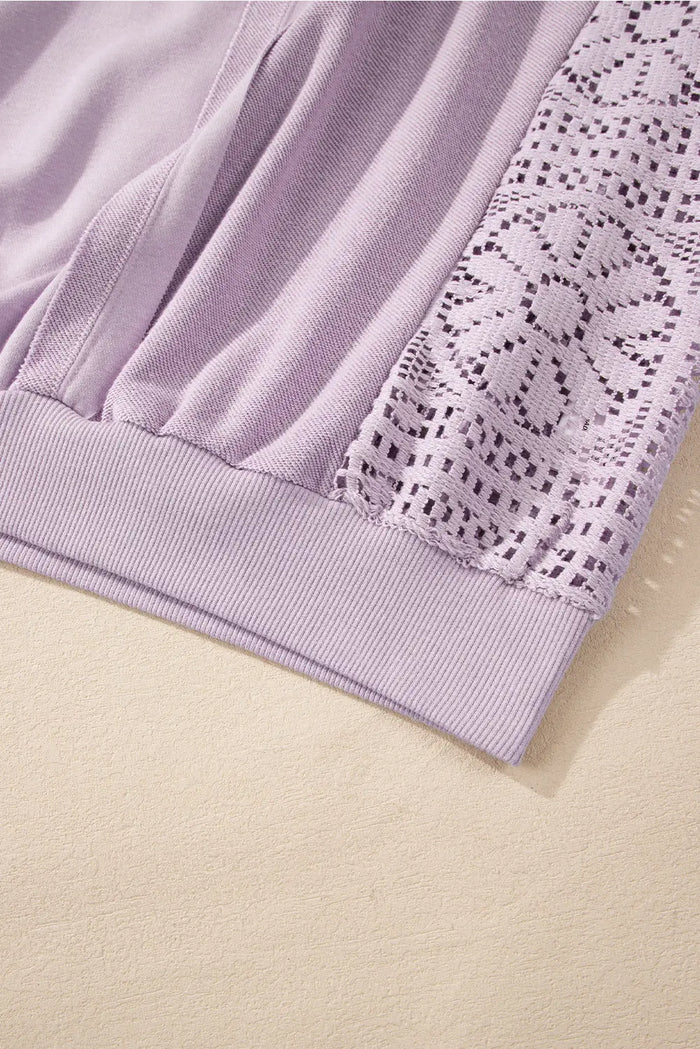 Knit Crochet Exposed Seam Ribbed Trim Sweatshirt - Tops/Sweatshirts & Hoodies