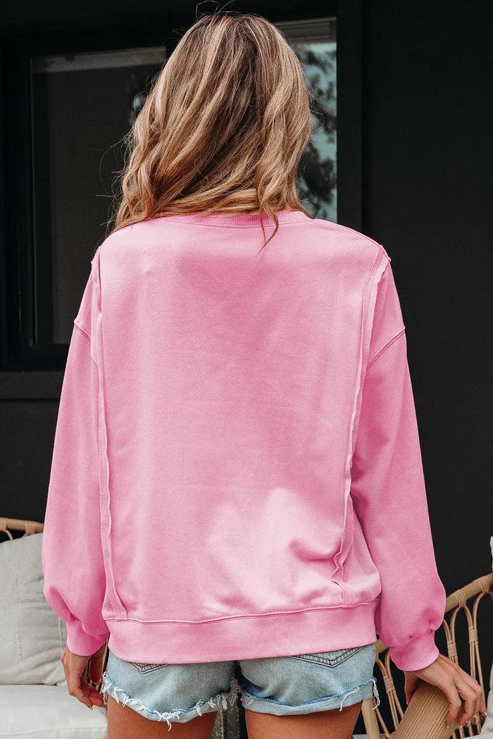 Lace Insert Bow Embroidered Exposed Seam Sweatshirt - Tops/Sweatshirts & Hoodies