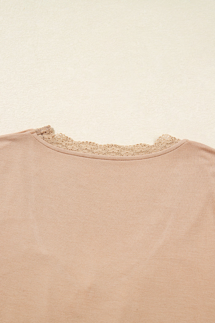 Lace-trimmed Sweetheart Neckline Ruched Detail Long Sleeve T-shirt - Tops/Long Tops