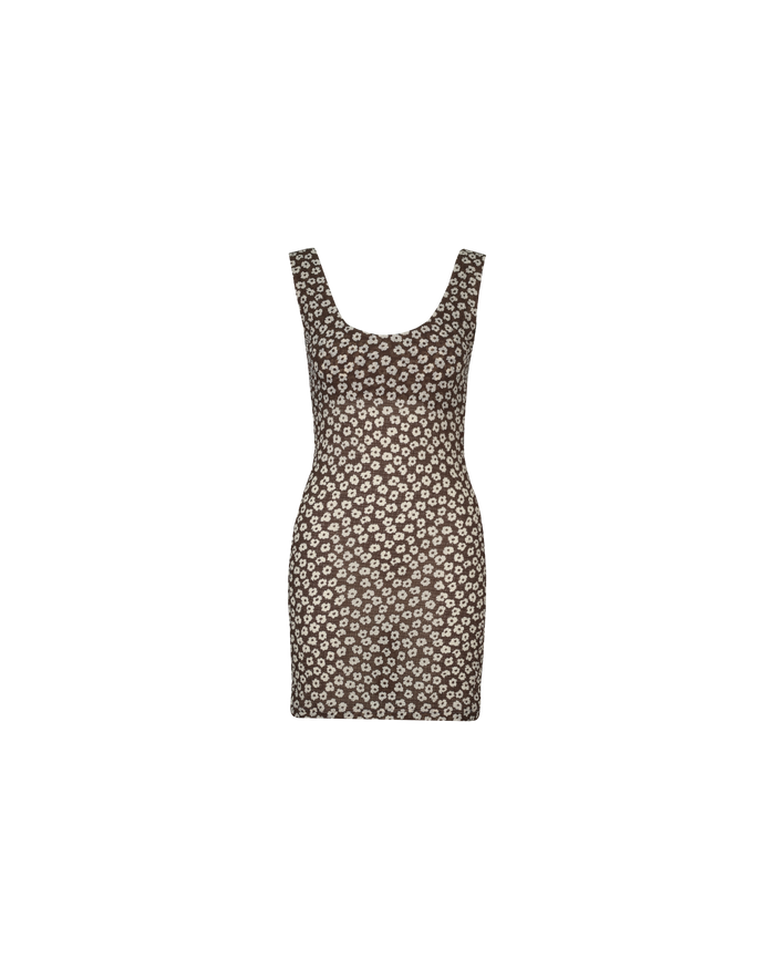 LANE CRINKLE MINI DRESS BROWN DAISY