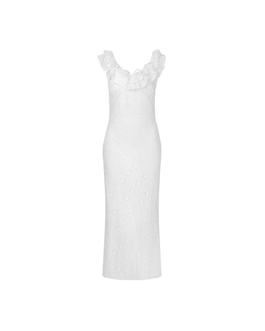 LEONIE RUFFLE DRESS WHITE