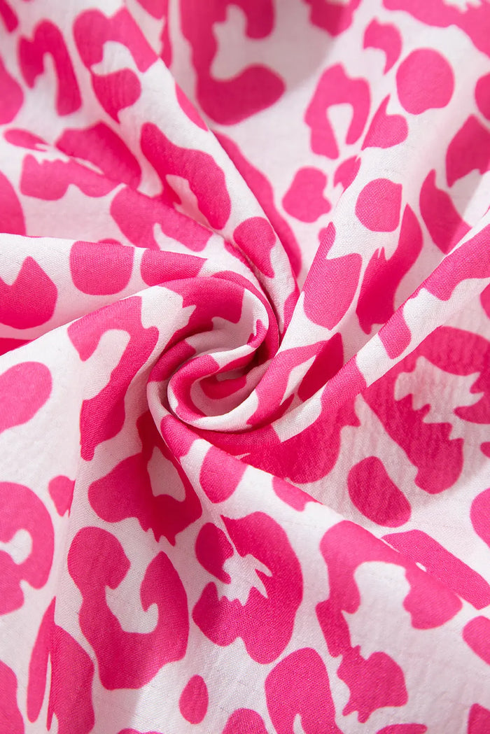 Bright Pink Leopard Printed Long Sleeve Buttoned Front Mini Dress - Dresses/Mini Dresses