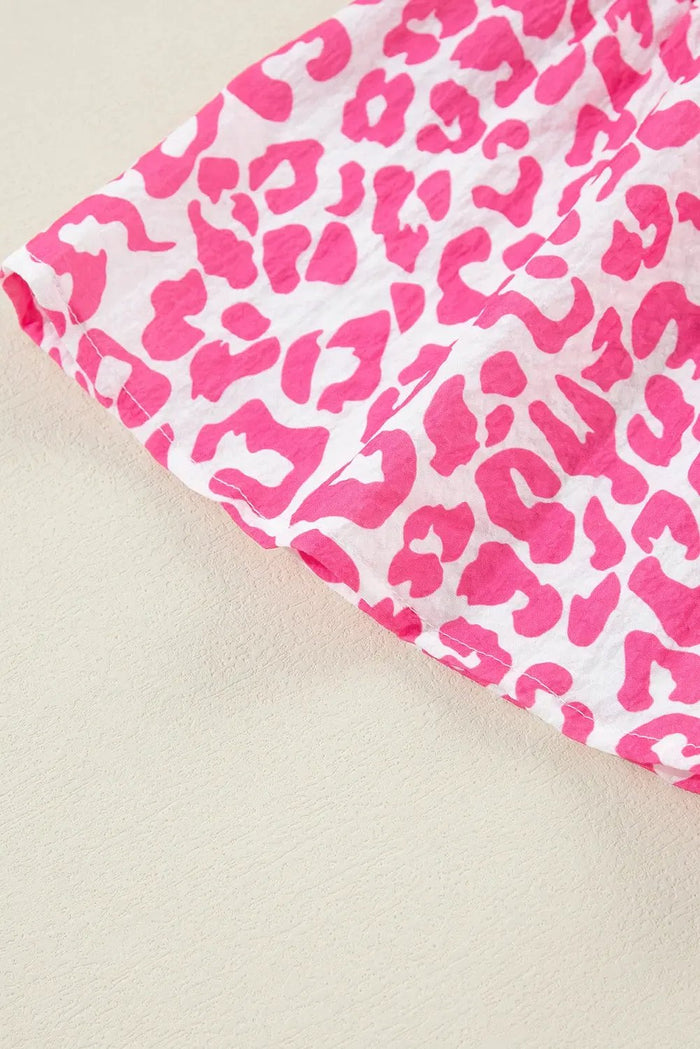 Bright Pink Leopard Printed Long Sleeve Buttoned Front Mini Dress - Dresses/Mini Dresses