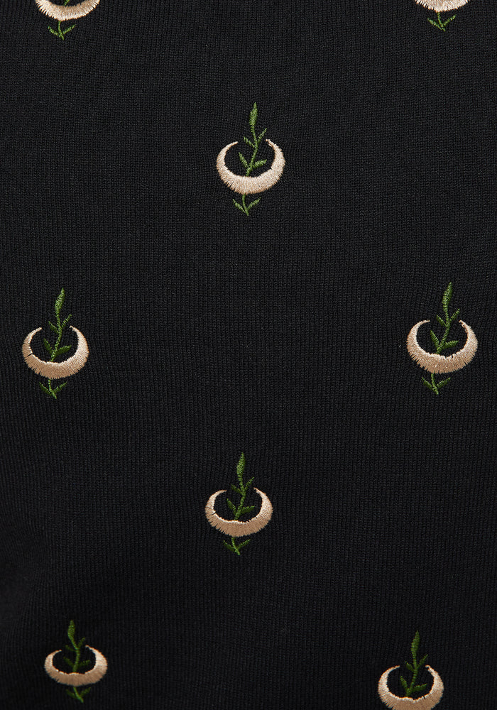 Liana Moon Leaf Embroidered Button Up Knit Vest
