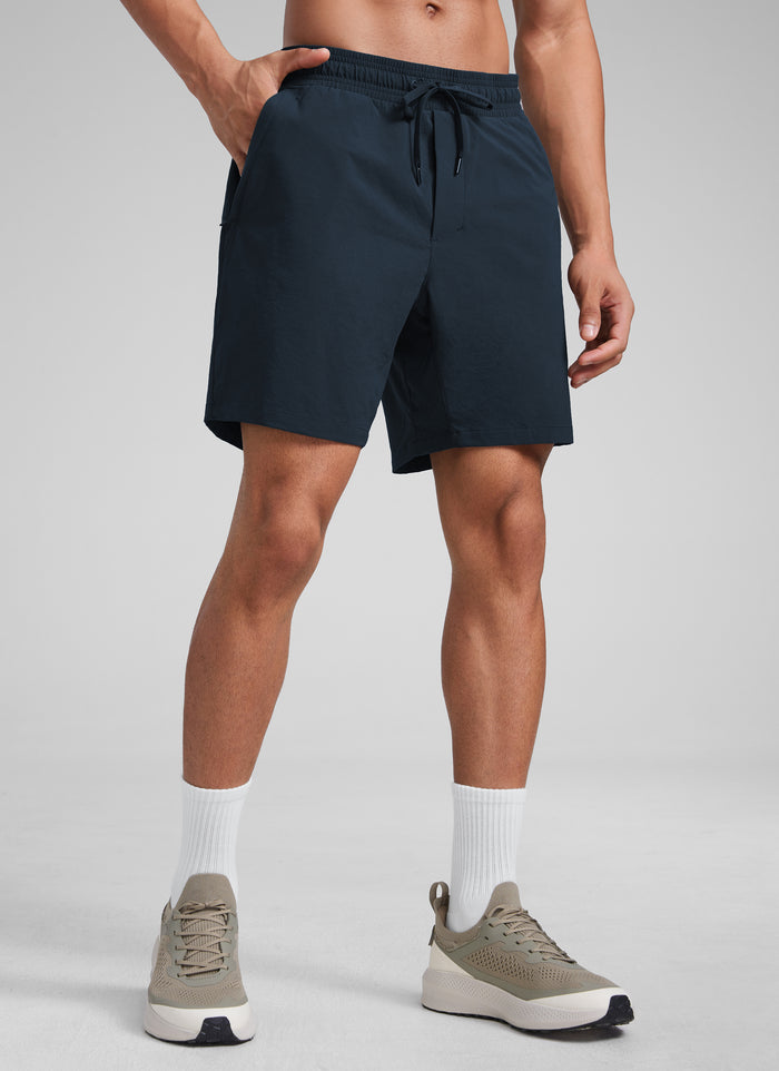 CRZ YOGA Men‘s Workout Water Resistant Short 7" with Zip Pockets True Navy