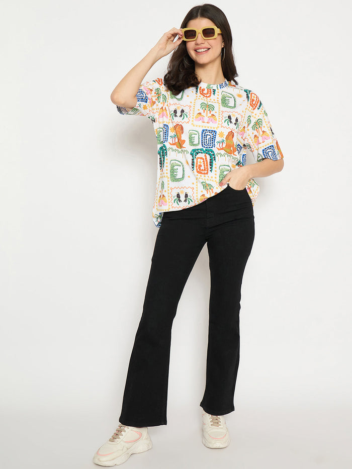 Madame All Over Graphic Print White T-shirt