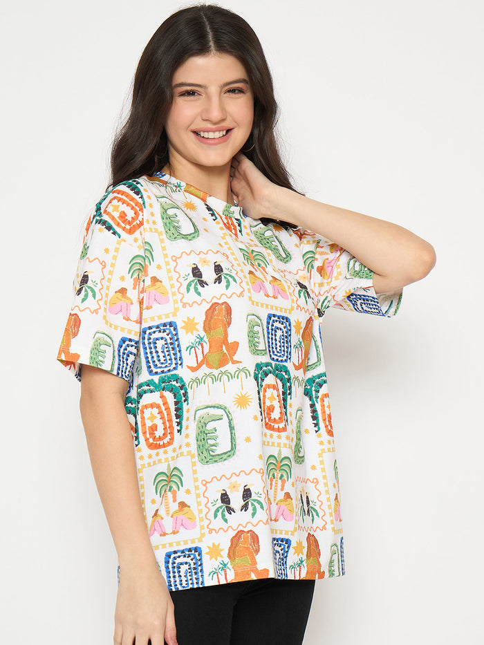 Madame All Over Graphic Print White T-shirt