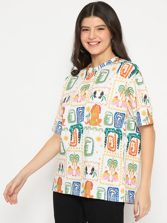 Madame All Over Graphic Print White T-shirt