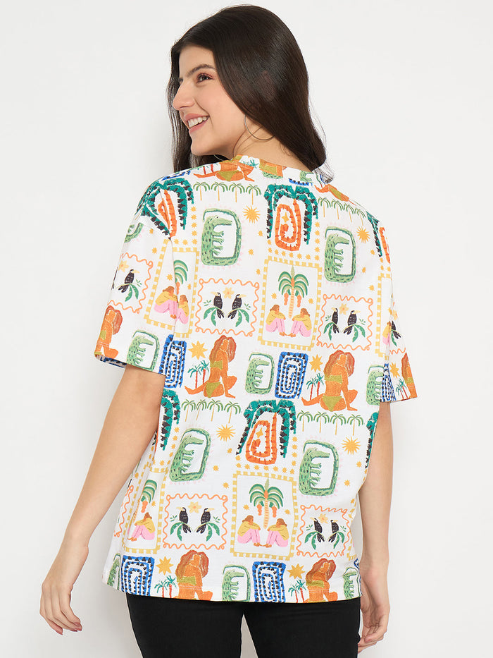 Madame All Over Graphic Print White T-shirt
