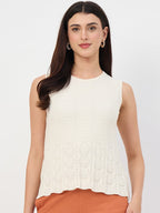 Madame Beige Scallop Hem Cotton Knit Top