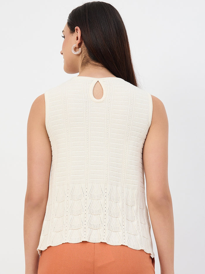 Madame Beige Scallop Hem Cotton Knit Top