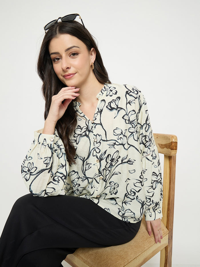 Madame Black Rayon Blend Printed Top