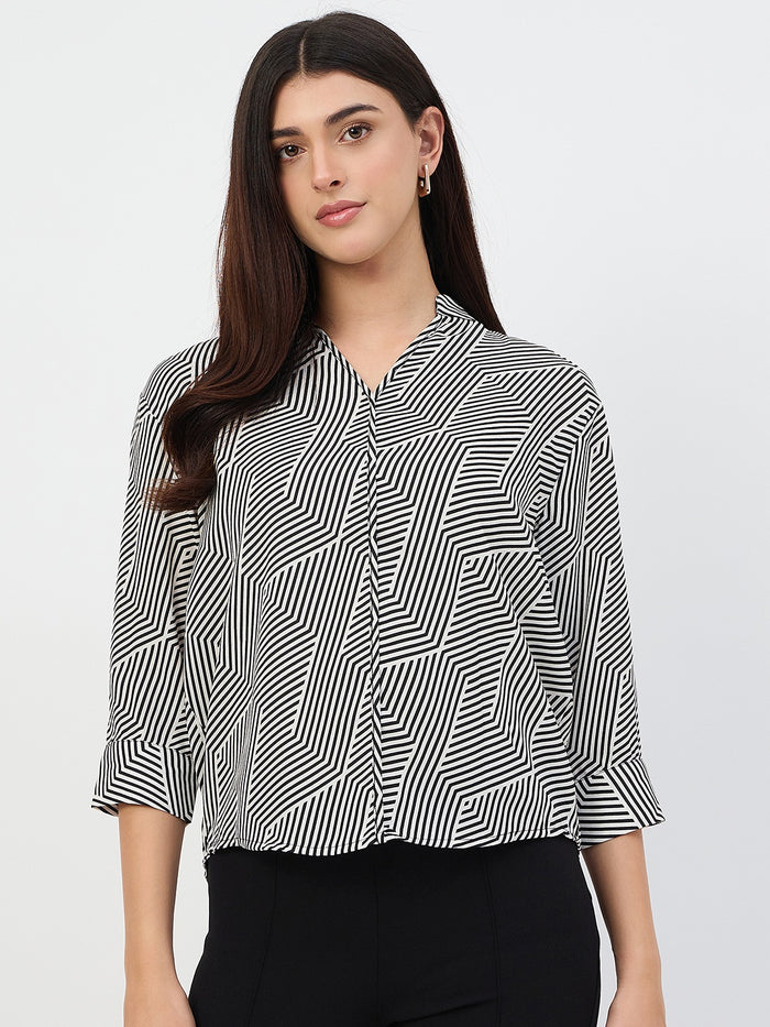 Madame Black V-Neck Printed  Top
