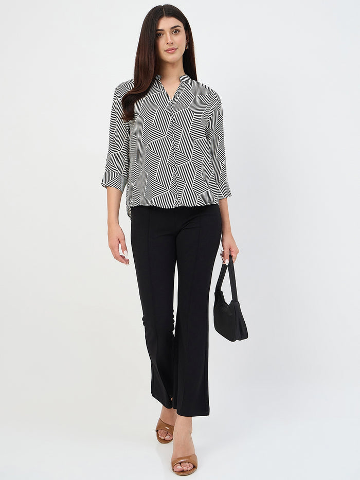 Madame Black V-Neck Printed  Top