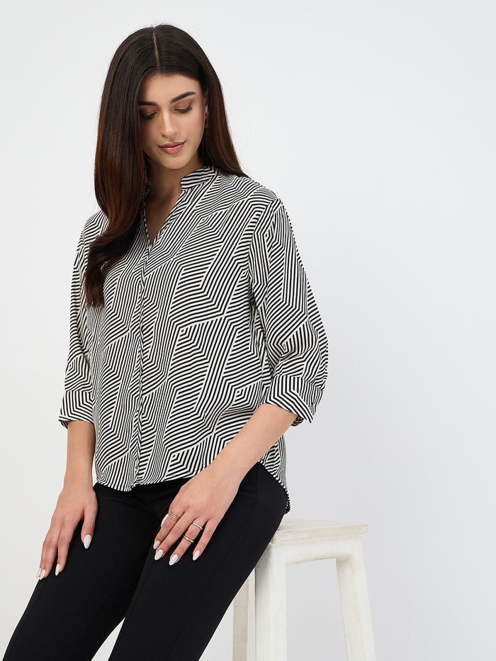 Madame Black V-Neck Printed  Top