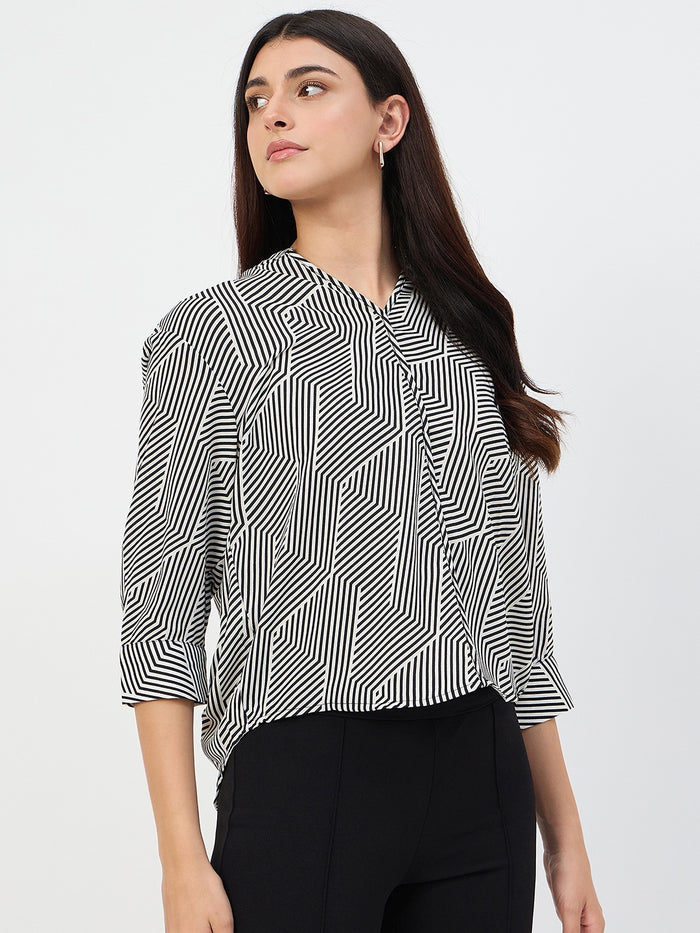 Madame Black V-Neck Printed  Top