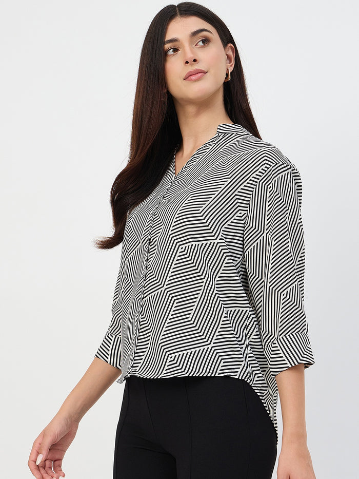 Madame Black V-Neck Printed  Top
