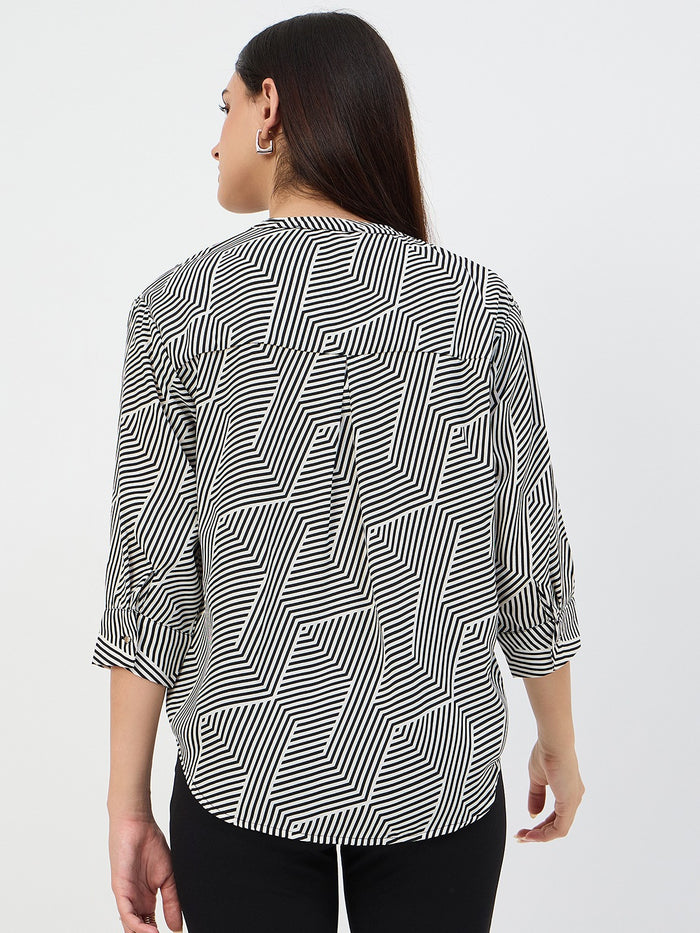 Madame Black V-Neck Printed  Top