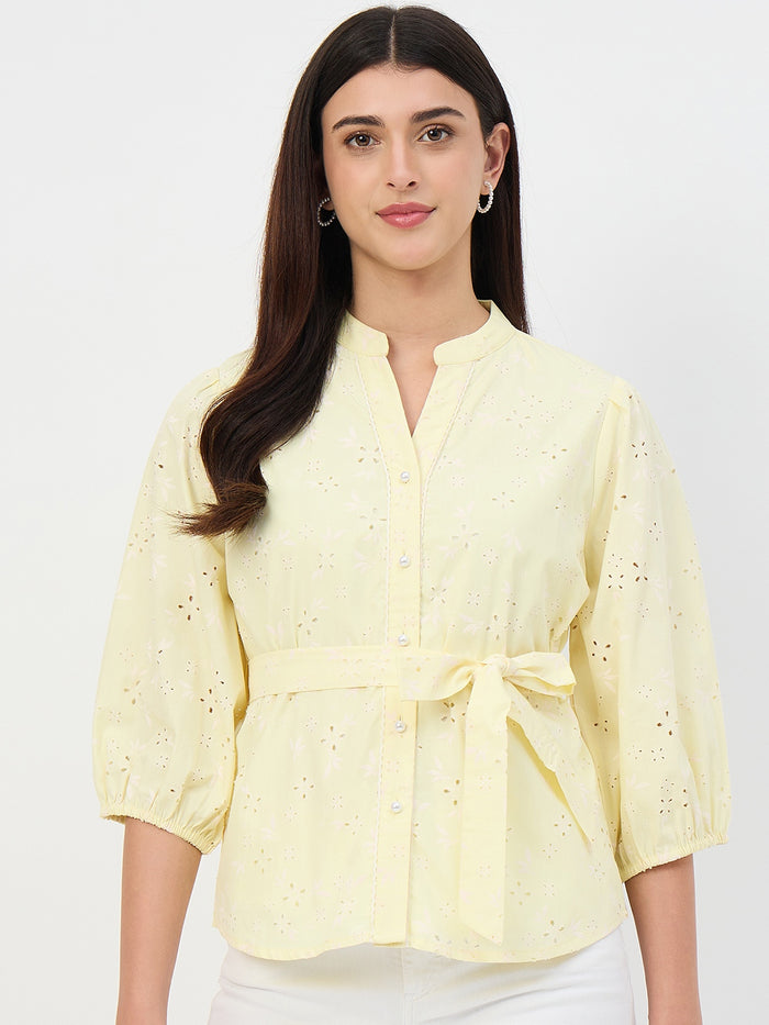 Madame Butter Yellow Belted Cotton Top