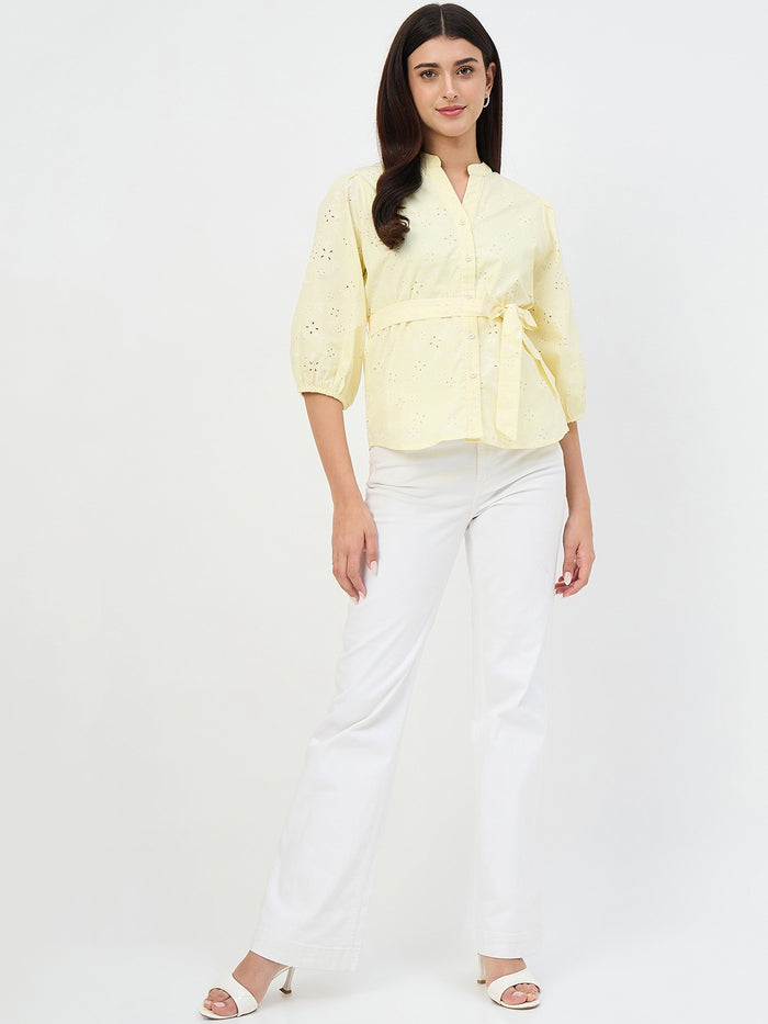 Madame Butter Yellow Belted Cotton Top