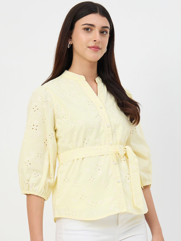 Madame Butter Yellow Belted Cotton Top