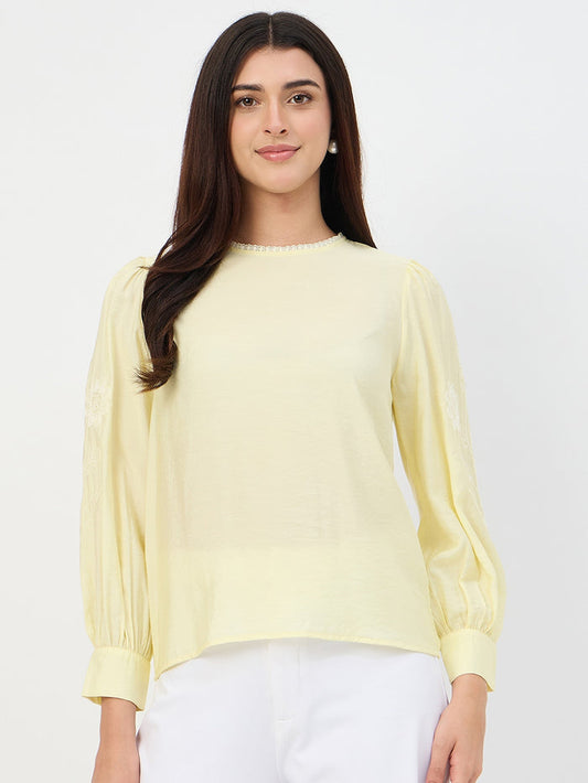 Madame Butter Yellow Bishop-Sleeve Viscose Top